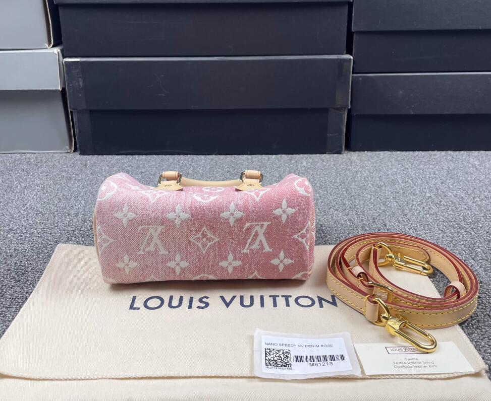 Louis Vuitton M81213 LV Nano Speedy In Pink Monogram Jacquard Denim LV handbag