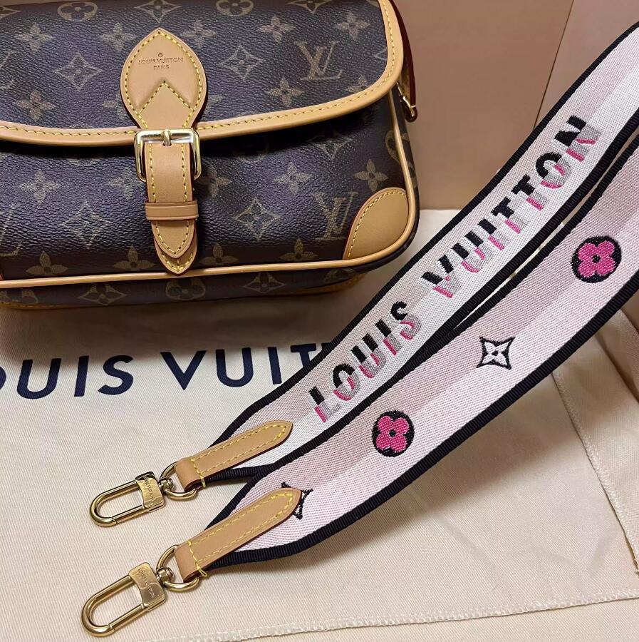 Louis Vuitton M45985 Diane satchel Monogram canvas wide jacquard strap LV women handbag 