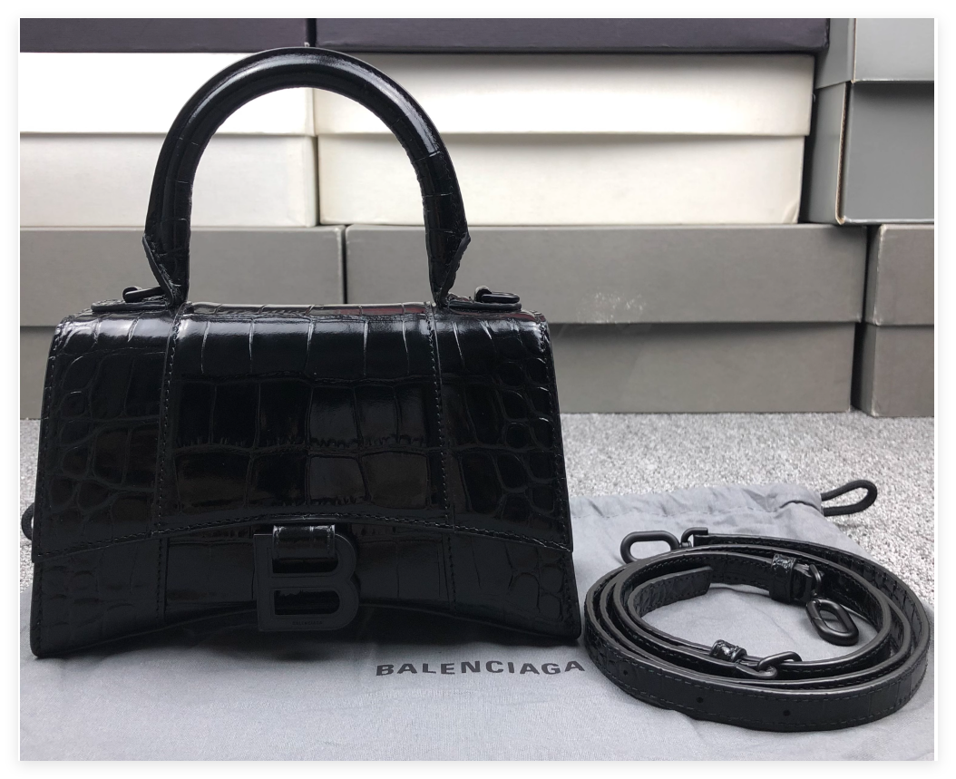 Balenciaga Hourglass Small Croc-Embossed top-handle crossbody Flap bag luxury handbag