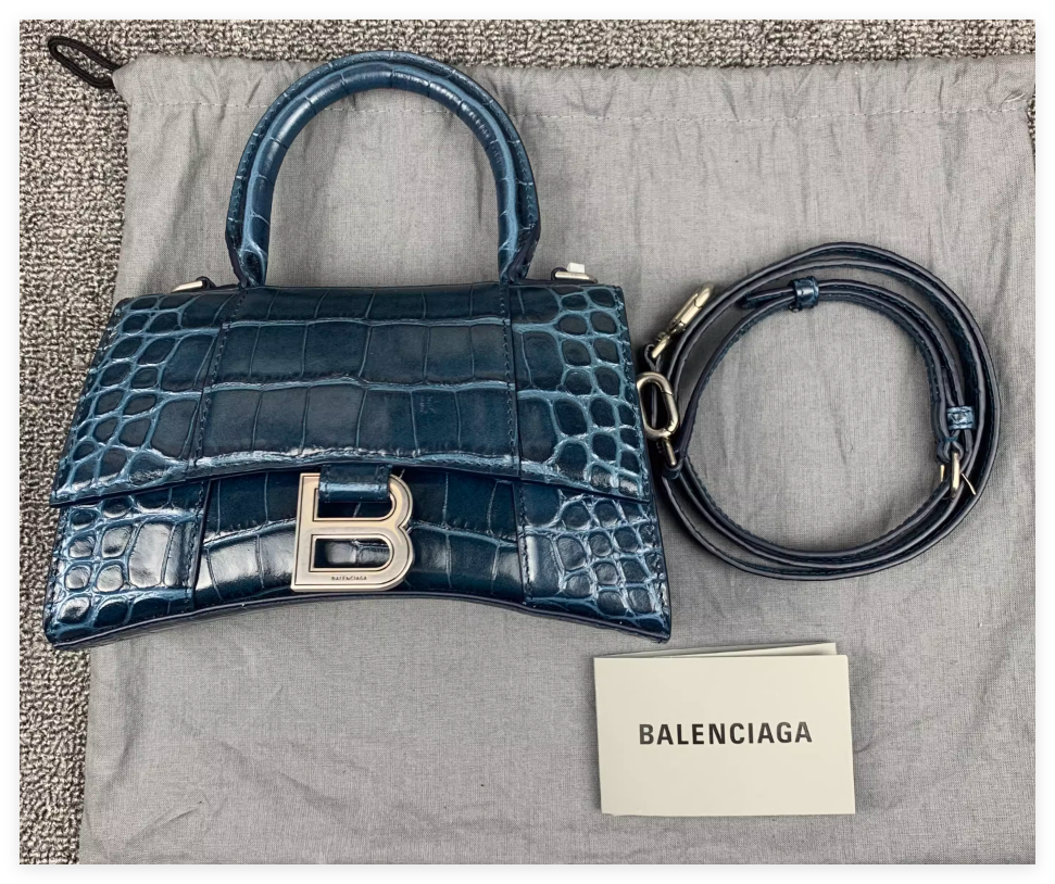 Balenciaga Hourglass Small Croc-Embossed top-handle crossbody Flap bag luxury handbag