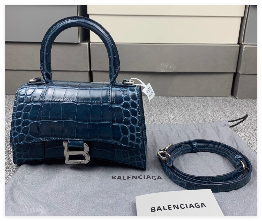 Balenciaga Hourglass Small Croc-Embossed top-handle crossbody Flap bag luxury handbag