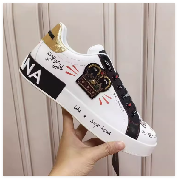 Dolce & Gabbana WHITE Printed sneakers colourful prints silver-tone stud diamond
