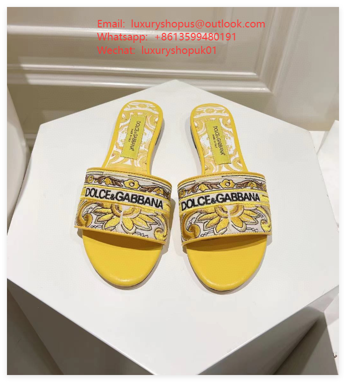 Dolce & Gabbana Majolica-pattern slides open toe flat Ladies sandals shoes DG 