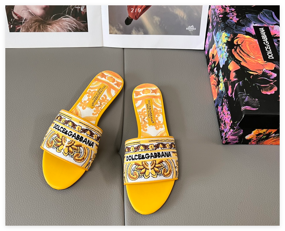 Dolce & Gabbana Majolica-pattern slides open toe flat Ladies sandals shoes DG 