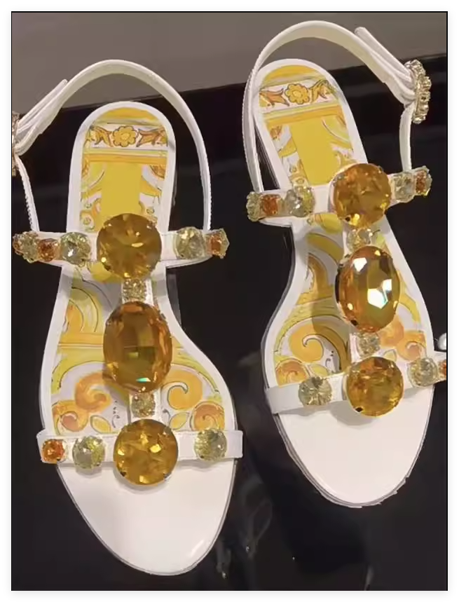 Dolce Gabbana Majolica embellished patent leather sandals Ladies diamond crystal