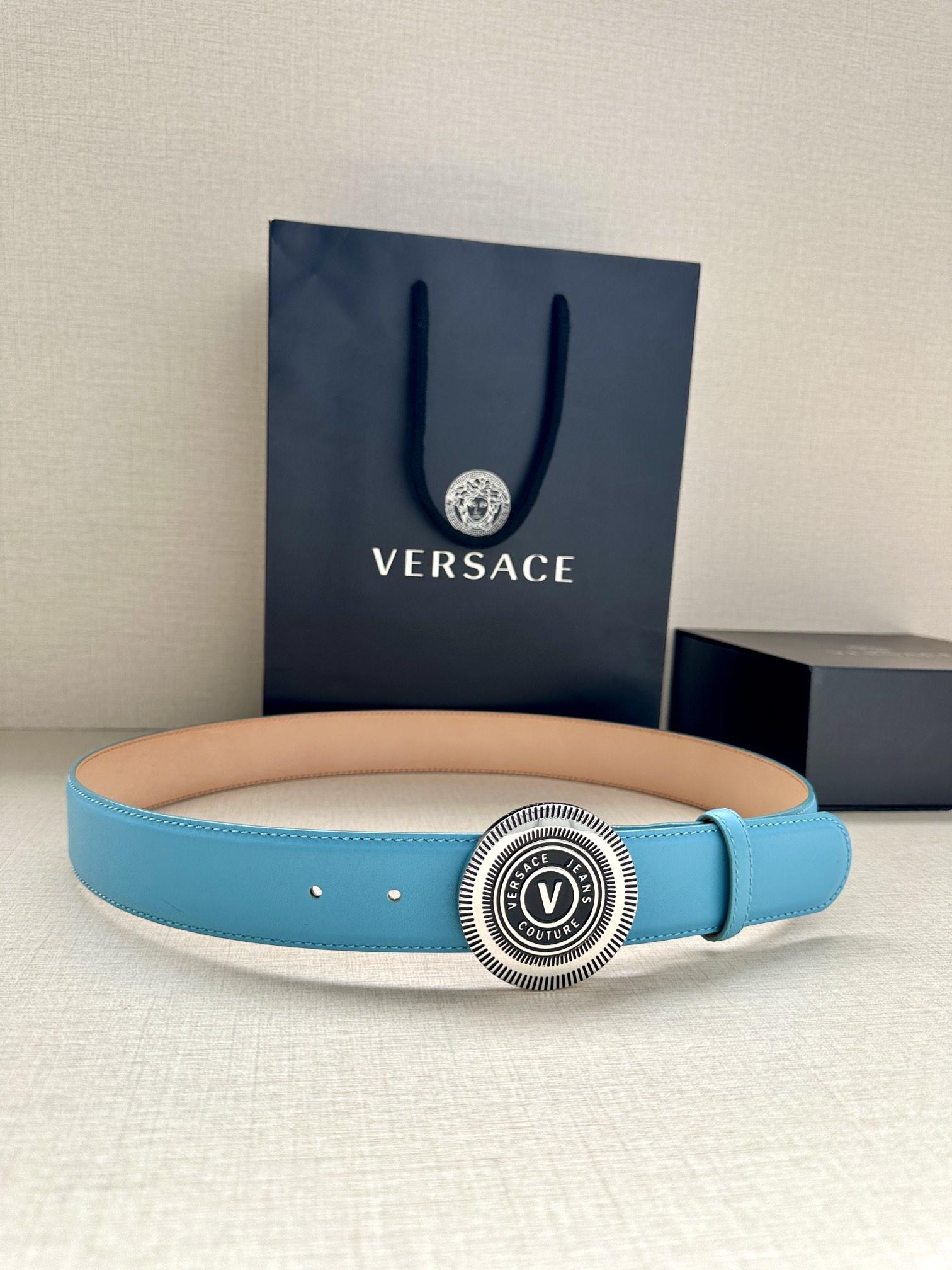 Versace Leather Logo Belt silvertone hardware Shop design luxury fashion buckle 