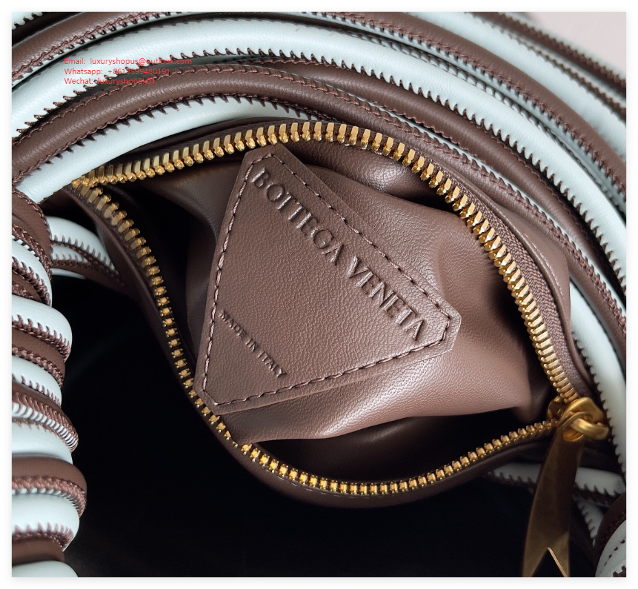 Bottega Veneta Blue Brown Mini Jodie Bag Grained calfskin top handle bag Knotted handbag BV