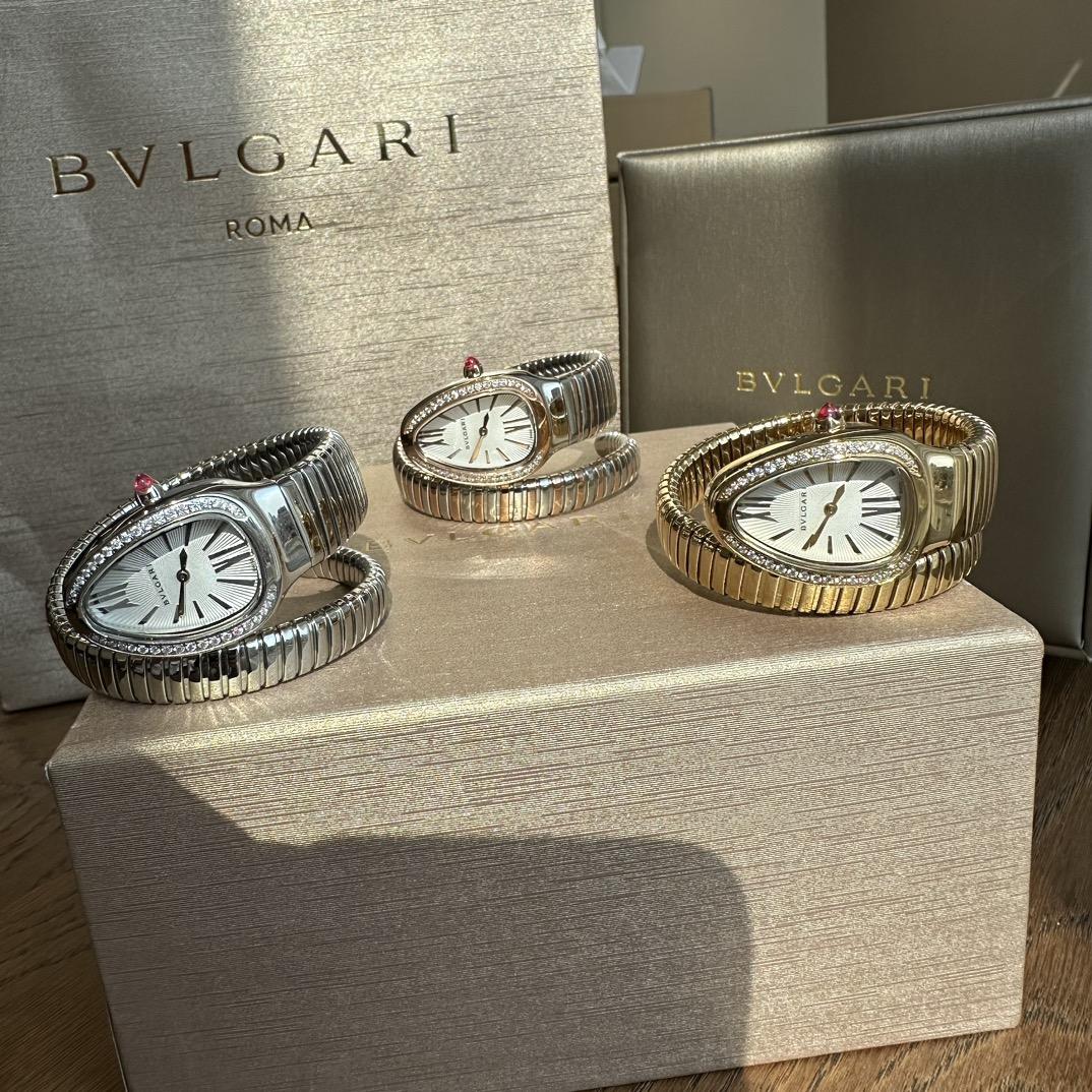 Bvlgari Stainless Steel and Diamond Serpenti Tubogas Watch 35mm luxury design 
