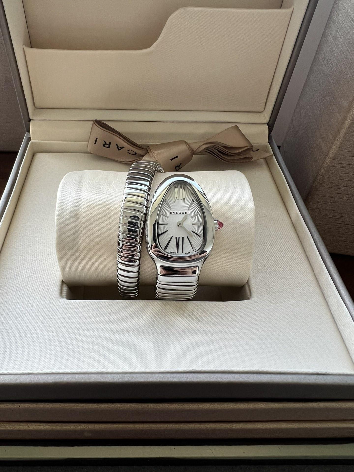Bvlgari Stainless Steel and Diamond Serpenti Tubogas Watch 35mm luxury design 