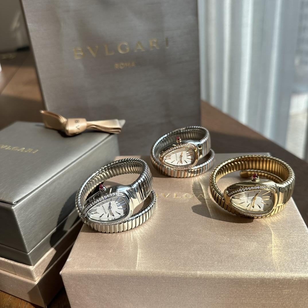 Bvlgari Stainless Steel and Diamond Serpenti Tubogas Watch 35mm luxury design 