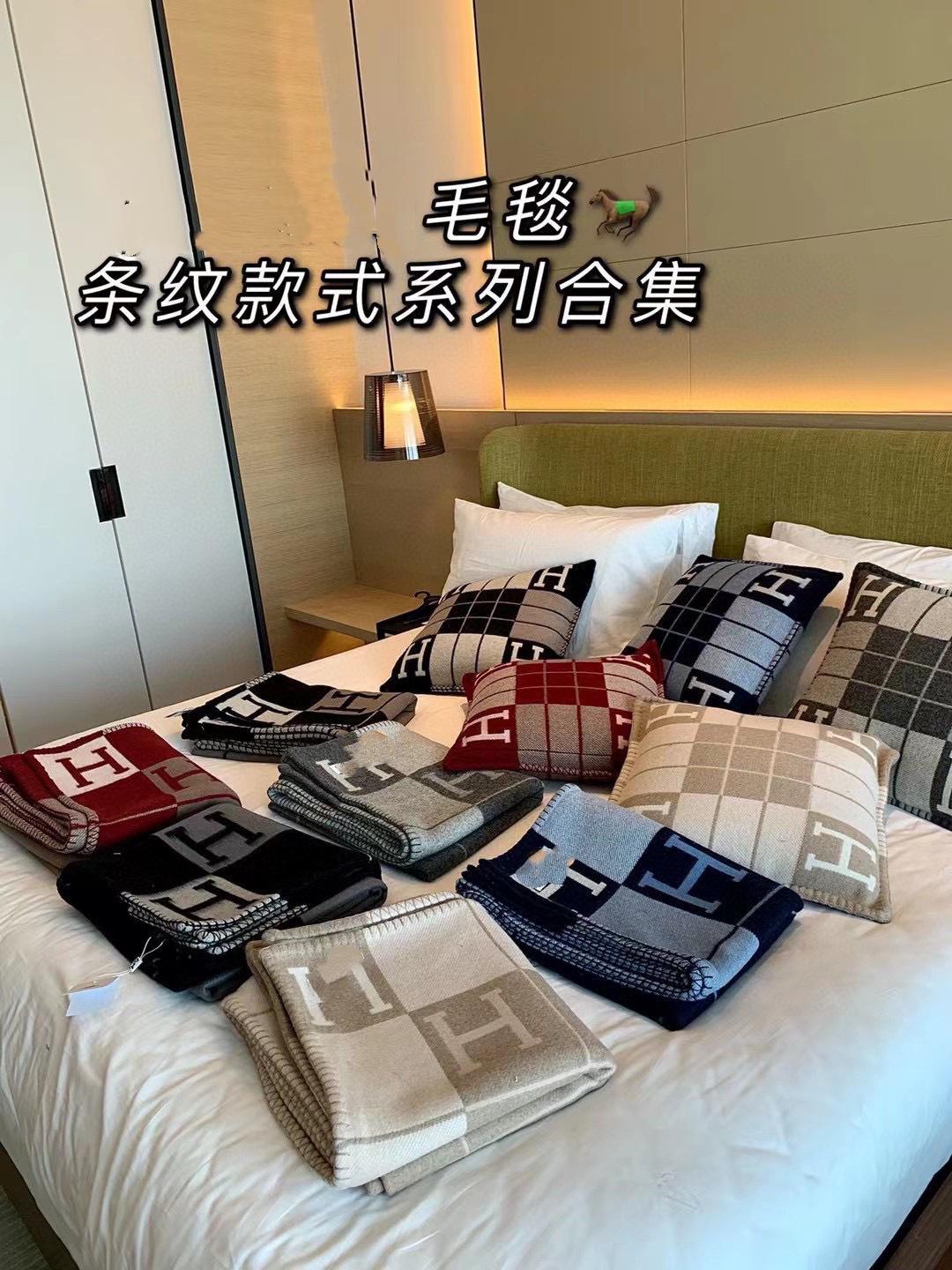 Buy Stripe Burgundy wool Hermes Avalon Throw Blankets Pillowcases Pillow Cases
