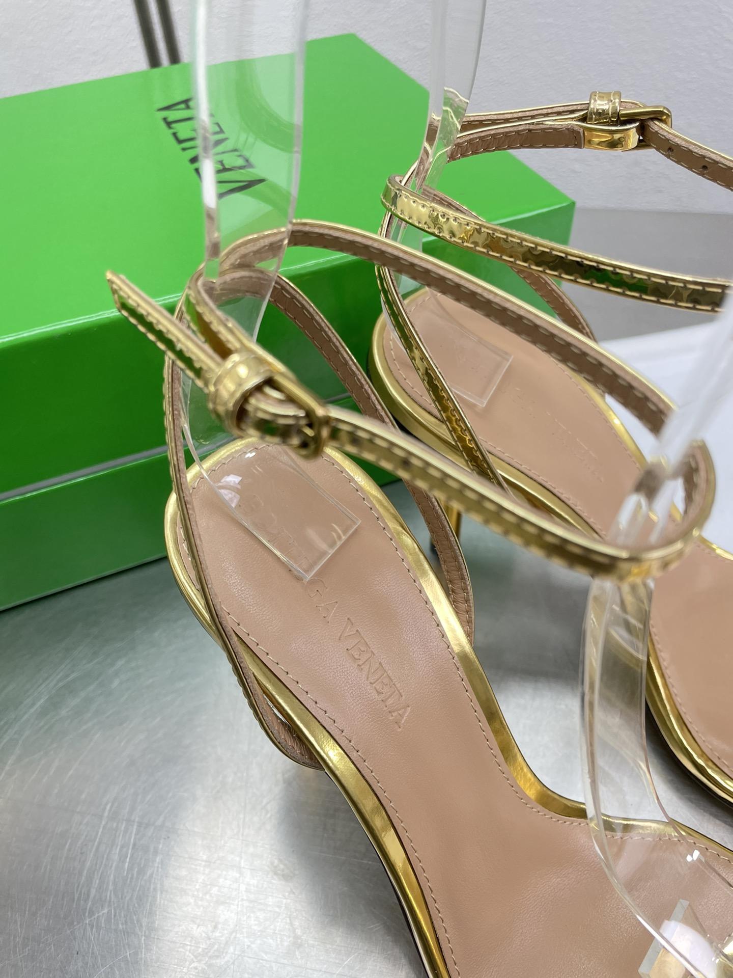 Bottega Veneta Knot mirrored leather sandals square open toe buckle ankle strap shoes