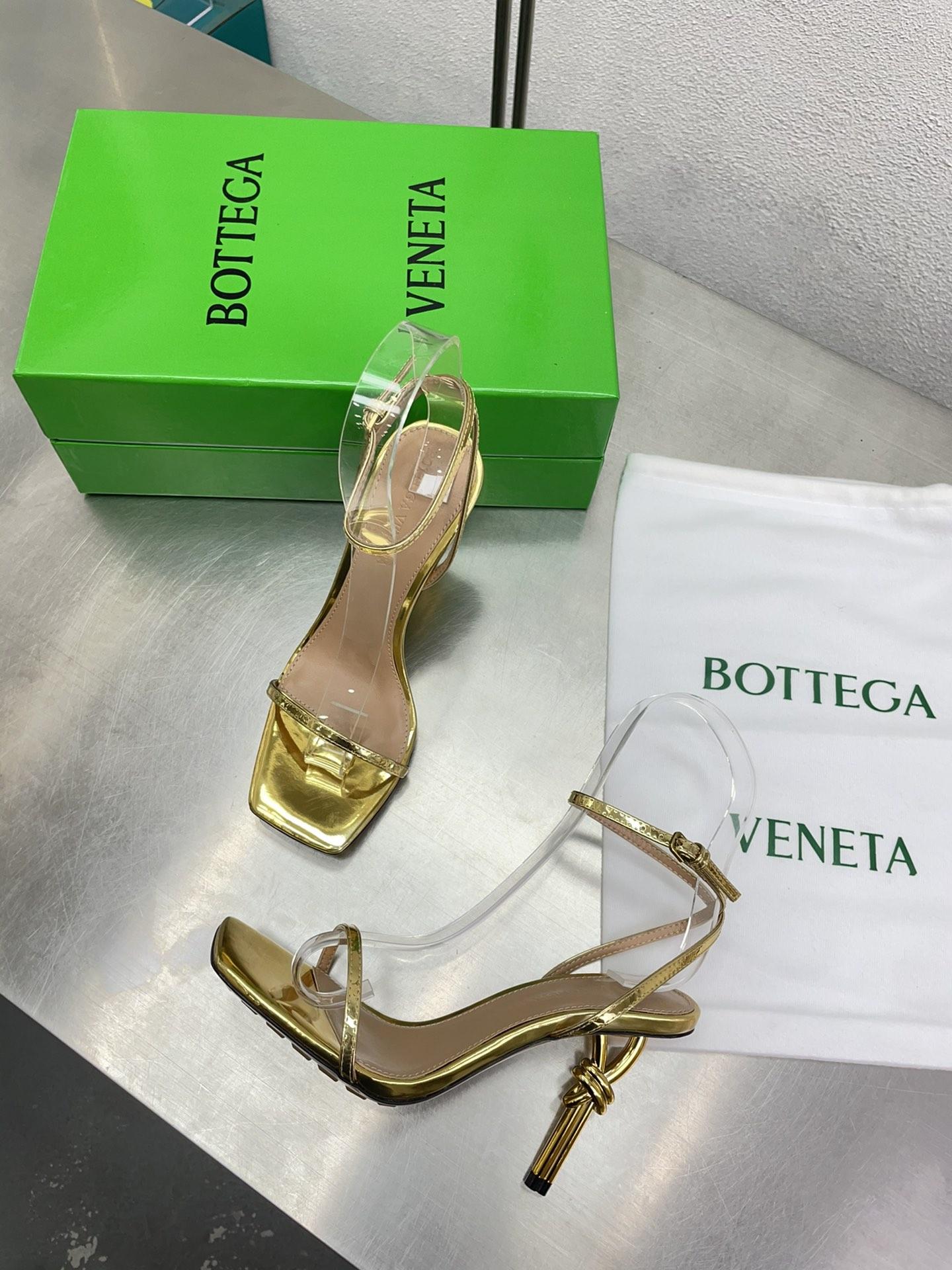 Bottega Veneta Knot mirrored leather sandals square open toe buckle ankle strap shoes