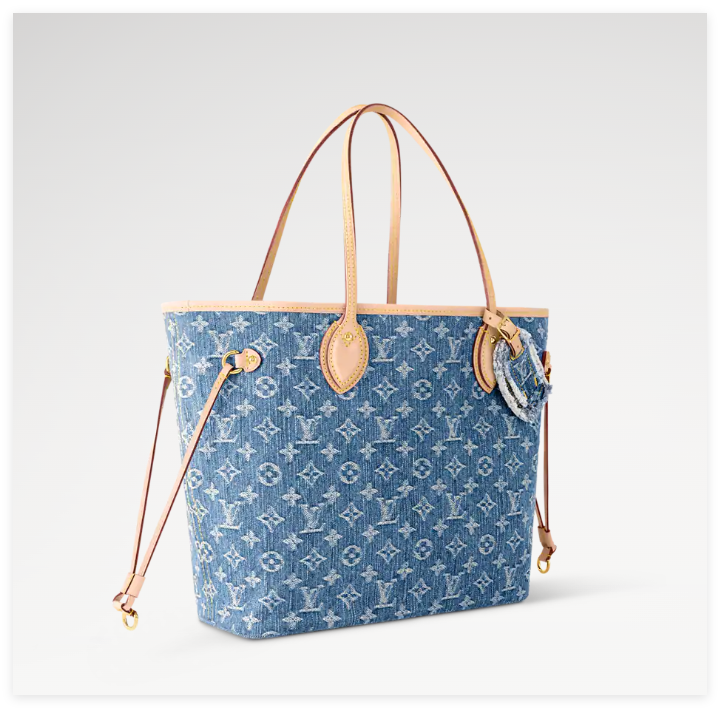 LV Louis Vuitton M13192 Neverfull MM Monogram denim Blue design luxury tote bags