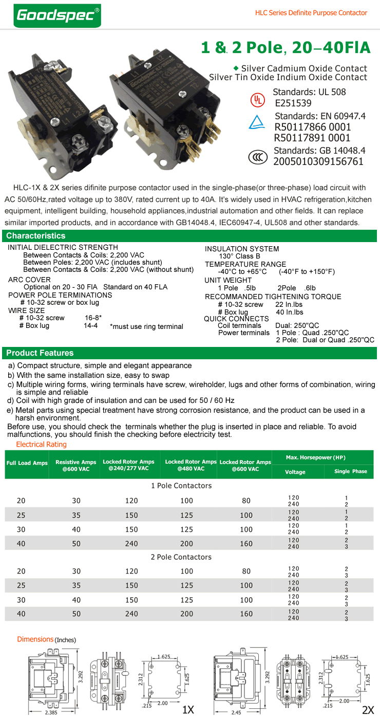 HLC-1X Series Definite Purpose Contactors 2