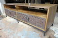 elm wood TV stand with iron base and decoration