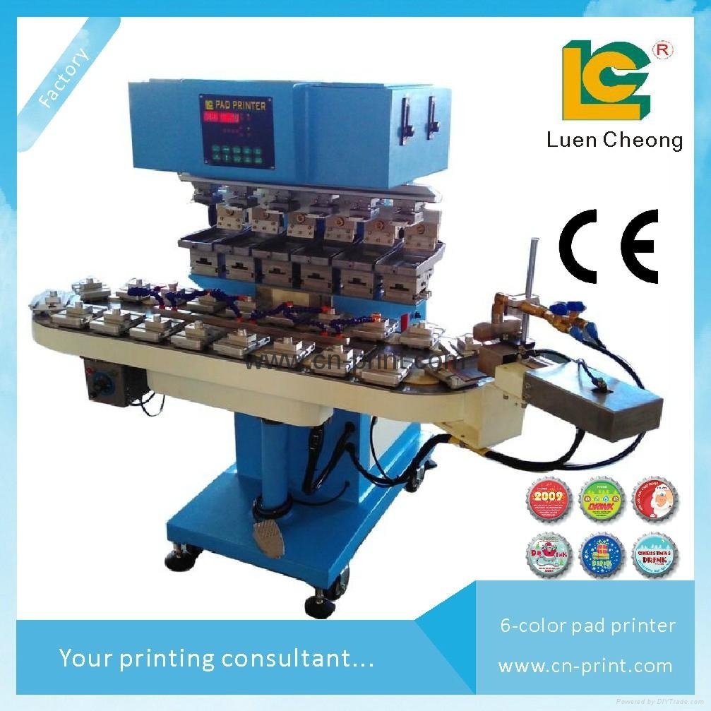 6-colors open ink well pad printing machine with flame treatment for bottle caps 2