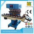 6-colors open ink well pad printing machine with flame treatment for bottle caps