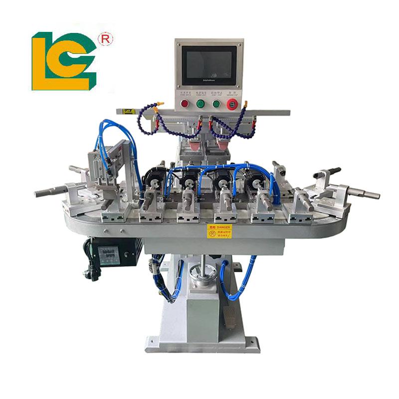 2-color open ink well pad printing machine with conveyor with rotary system 