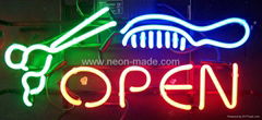 hair open neon sign