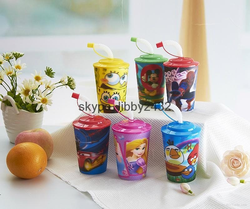 Children lovely plastic cup with lenticular effect 