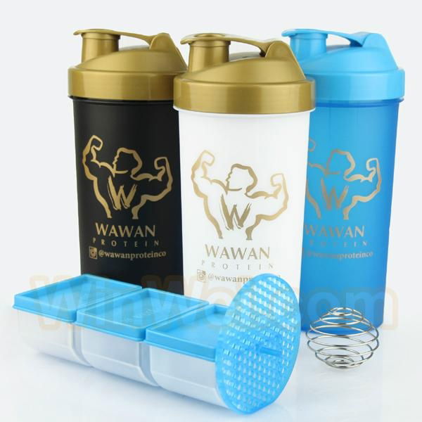 Shaker water bottle with storage container 2