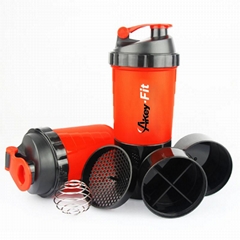 Protein Shaker Blender Mixer Cup Sports Fitness gym 3 Layers Multifunction 600ml