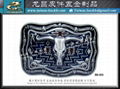 Men Western Cowboy Belt Buckle Silver Metal Bull Rodeo Long Horn Texas Cow Black