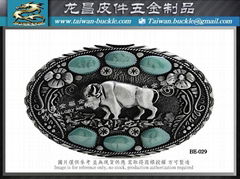 New Men Western Belt Buckle Silver Metal Cowboy Bison Buffalo Ox Bling Turquoise