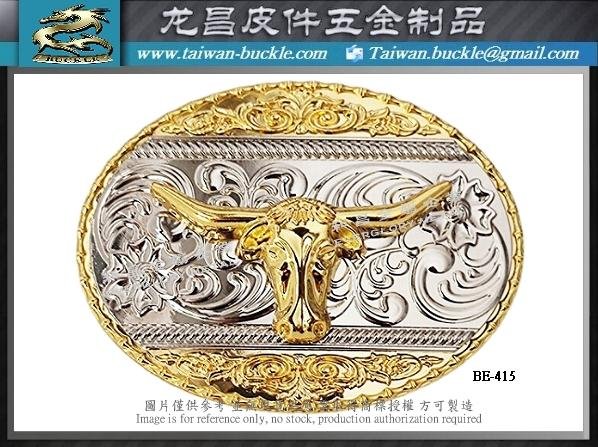 Western cowboy gold and silver bull head belt buckle