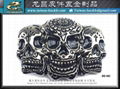 Silver-plated black metal skull buckle