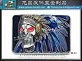 Blue Indian skull and feather Metal belt buckle 1