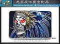 Blue Indian skull and feather Metal belt buckle