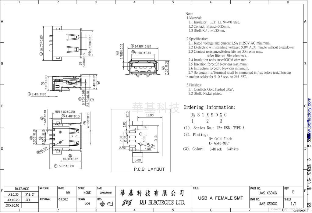 USB CONNECTOR  A TYPE  FEMALE 3