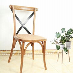 Vintage French Style Restaurant Stackable Cross Back Wood Chair