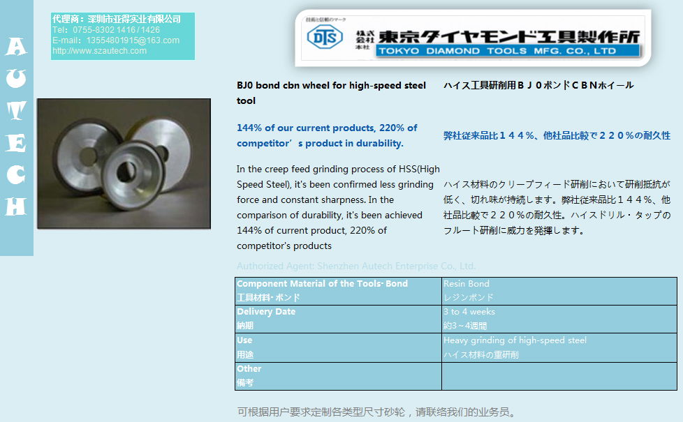 ハイス工具研削用BJ0ボンドＣＢＮホイール