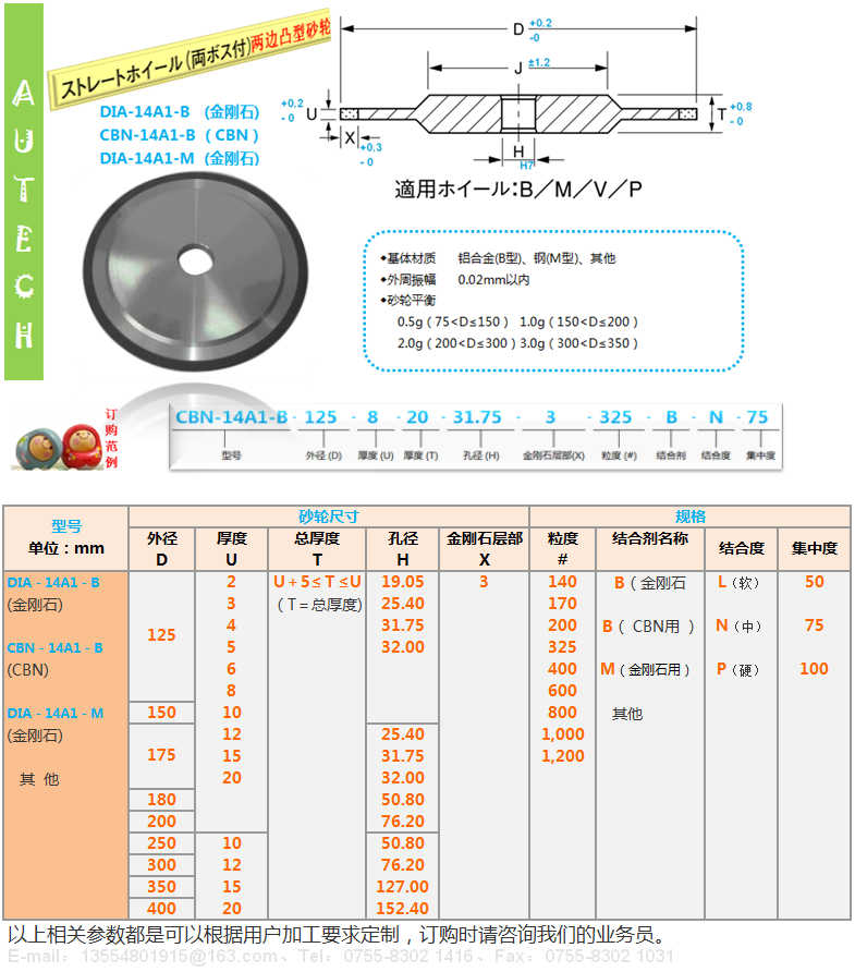 日本原厂14A1树脂结合剂金刚石砂轮SUN RESIN BOND DIAMOND WHEELS 