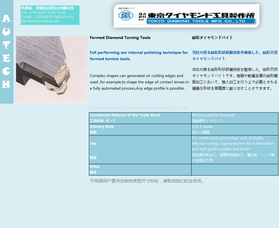 日本DTS东京牌单结晶修整工具 TOKYO DIAMOND TOOLS