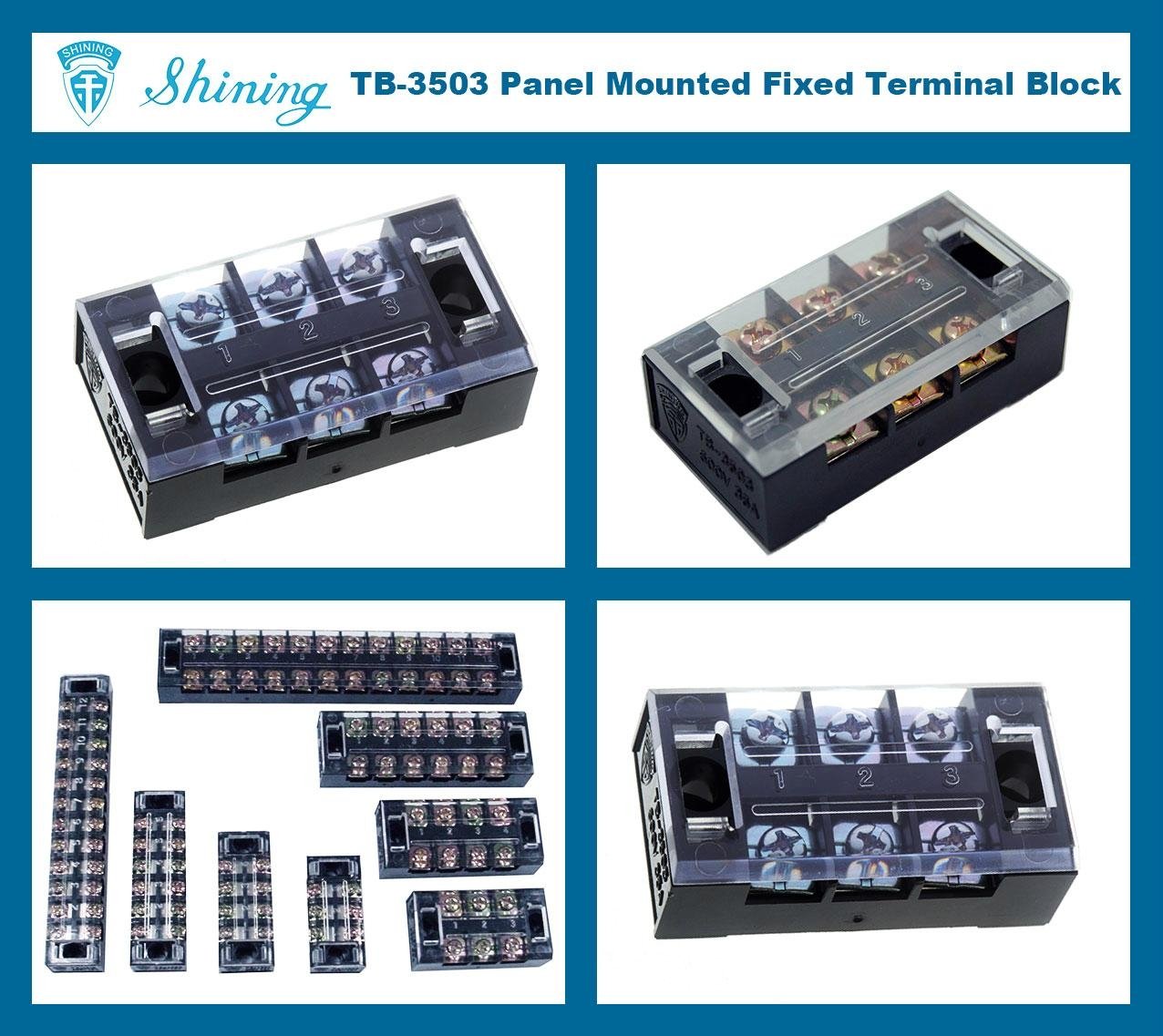 TB-3503 Panel Mounted 600V 35 Amp Fixed 3 Pole Terminal Block 2