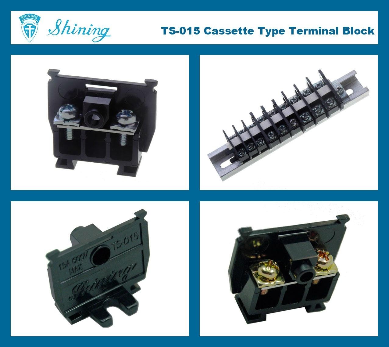 TS-015 15A 25mm DIN Rail Cassette Type Terminal Block Connector 2
