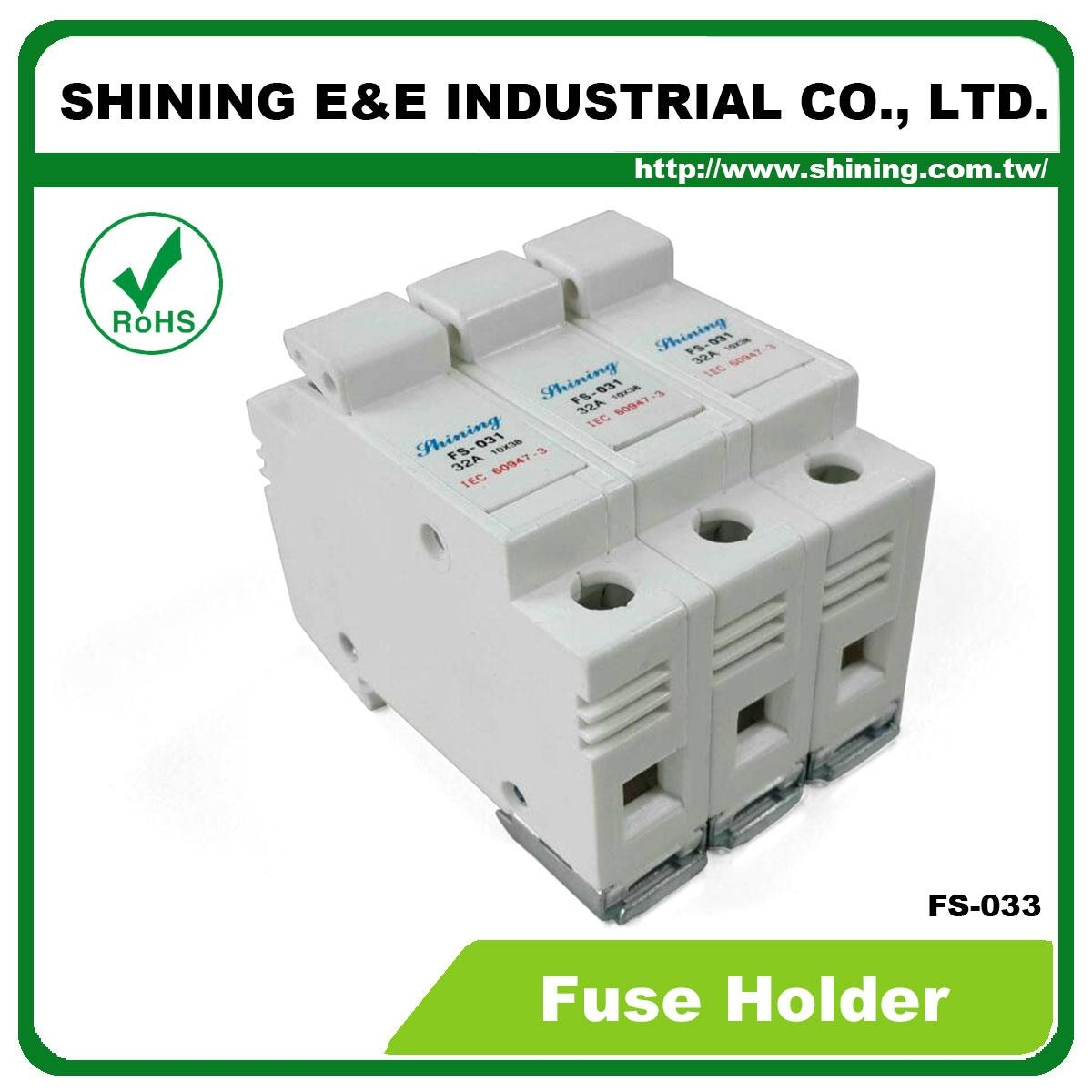 FS033 600V 32A 3 Pole DIN Rail Mounted Cylindrical Fuse Carrier FS