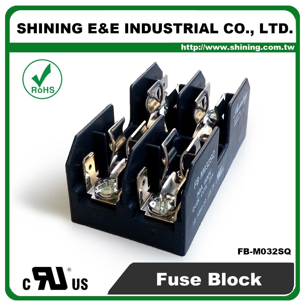 FB-M032SQ 600V 30Amp 2-Way UL 10x38 Ceramic Midget Fuse Block