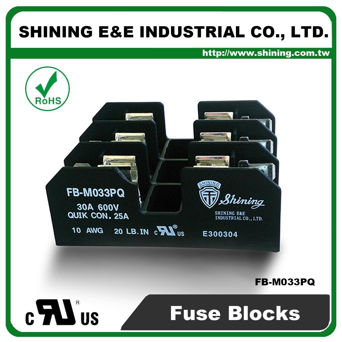 FB-M033PQ  600V 30Amp 3 Way UL 10x38 Ceramic Midget Fuse Block 4