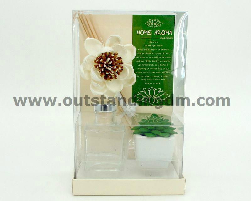 clear glass bottle with stopper & sticker, 1pc sola flower, 1pc potted plant, some sticks
