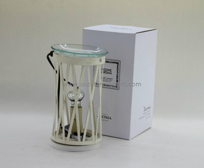 white metal fragrance oil burner , clear glass plate