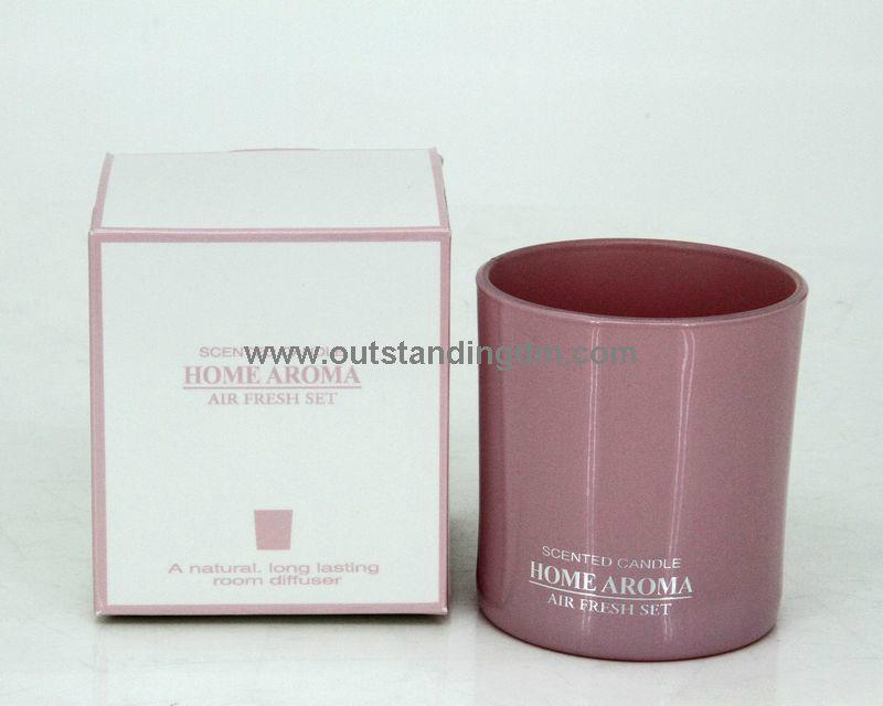 1pc solid pink glass candle, silver logo printing on glass cup, wax weight 135g