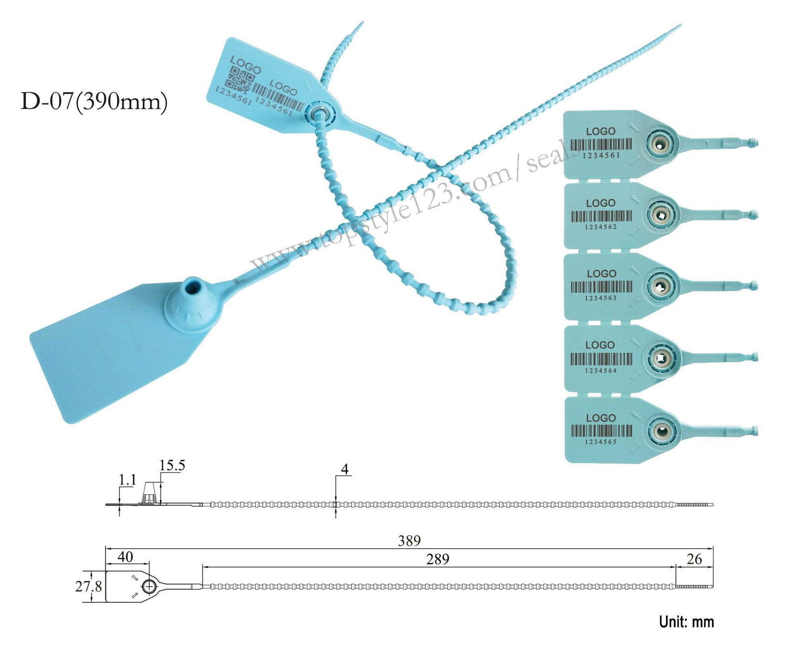 D-07 Plastic Bag Seal, Security Tamper Evident Seal Tag 400mm length