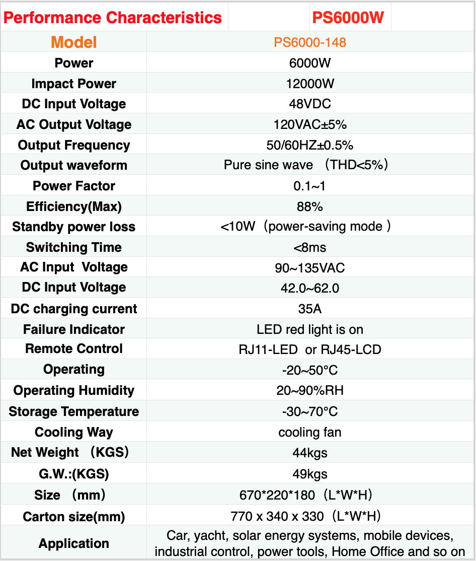 PS-6000 off-grid tie 6000 watt pure sine power inverter charger 24 volt dc 230  5