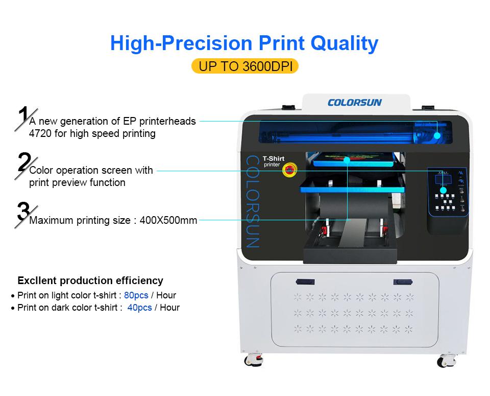 Colorsun快速8色自動A3 +大小T卹平板打印機4720 DTG 3