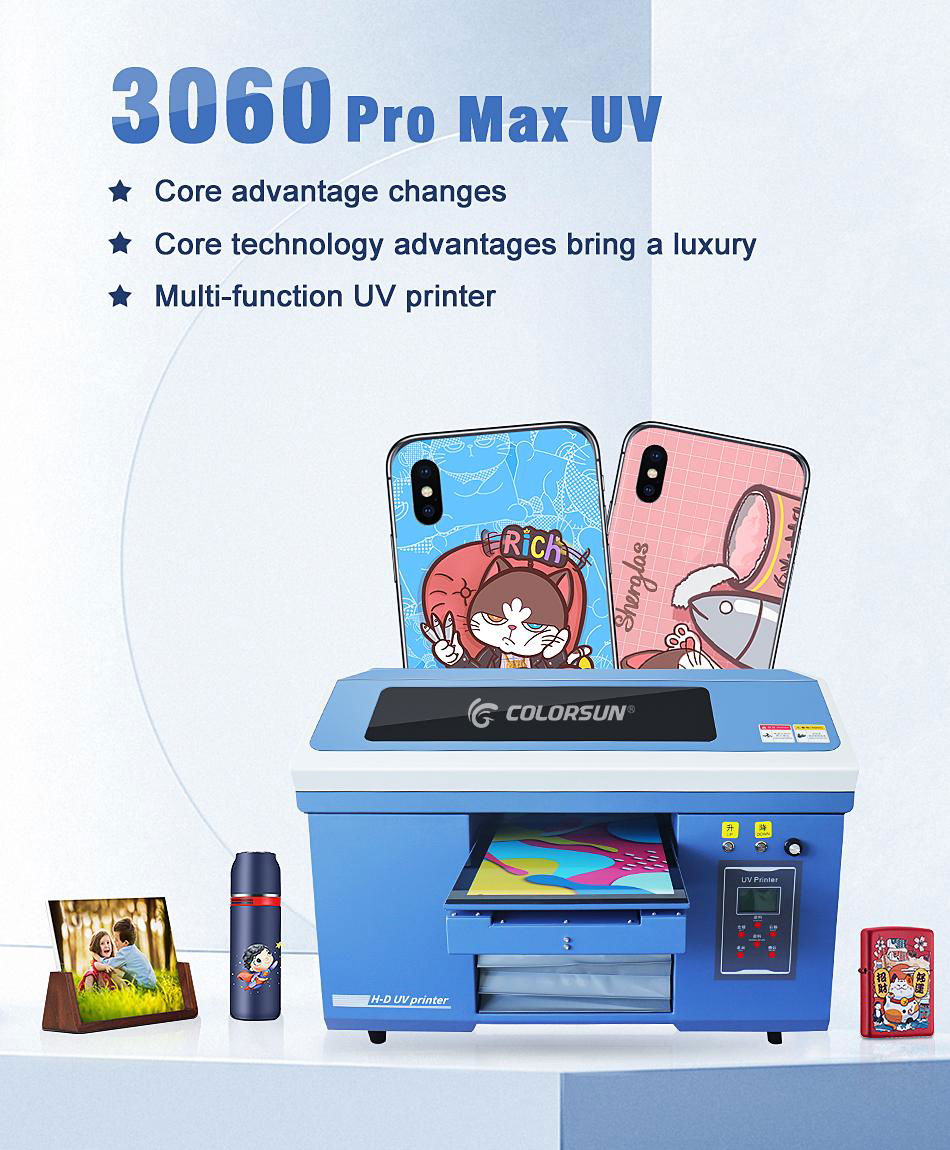 A3 UV 3060Pro Max 喷墨打印机，带白色墨水，带双头，带光油 4